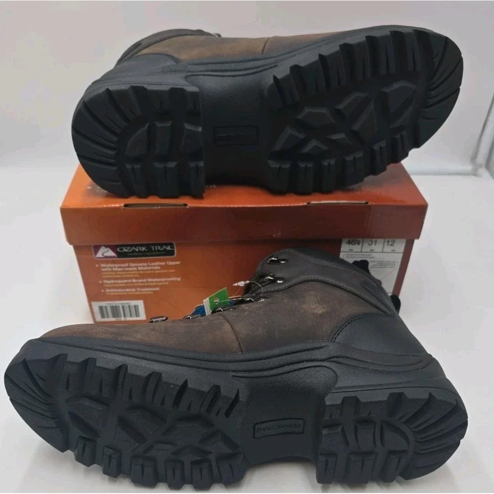 Ozark Trail Bandy Men's Hiking Boots Size 12 Dark Brown Leather Waterproof